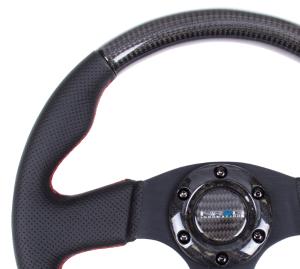 Universal (Can Work on All Vehicles) NRG Carbon Fiber Steering Wheel - 315Mm, Red Stitching