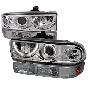 98-04 Chevrolet S10 COMBO PROJECTOR HEADLIGHT CHROME WITH BUMPER LIGHT Spec D Projector Headlights (Chrome Housing with Smoke Lens)