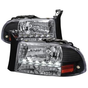 98-03 DODGE DURANGO BLACK HEADLIGHT WITH LED, 97-04 DODGE DAKOTA BLACK HEADLIGHT WITH LED Spec D LED Euro Headlights (Black)