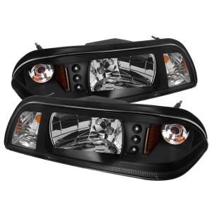 87-93 Ford Mustang Spyder LED Crystal Headlights - Black (1 Piece)