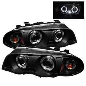 99-01 BMW 3 Series (4Dr E46) Spyder Halo Amber Projector Headlights - Black (1 Piece)