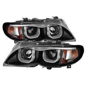 02-05 BMW 3 Series (4Dr E46) Spyder 1Pc 3D DRL (Daytime Running Lights) Projector Headlights - Black