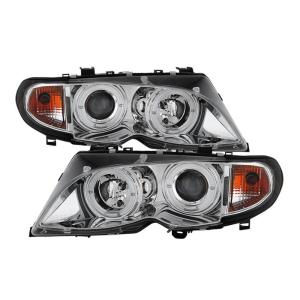 02-05 BMW 3 Series (4Dr E46) Spyder Halo Projector Headlights - 1-Piece (Chrome)