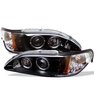 94-98 Ford Mustang Spyder Halo LED Projector Headlights - Black (1 Piece)