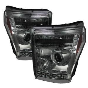11-16 Ford F250/F350/F450 Spyder Halo LED Projector Headlights (Smoke)