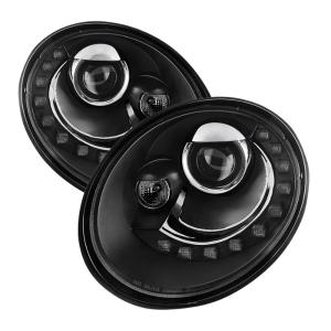 06-10 Volkswagen Beetle Spyder Projector Headlights - Black, DRL LED