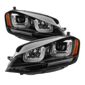 14-16 Volkswagen Golf Spyder Projector Headlights - Black, Black Stripe, DRL LED