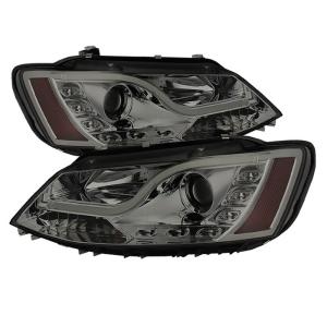 Volkswagen Jetta 11-14 - Halogen Model Only ( Not Compatible With Xenon/HID Model ) Projector Headlights Light Tube DRL - Smoke