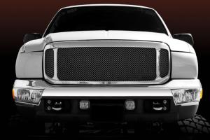 1999-2004 Ford Super Duty, 2000-2004 Ford Excursion T-Rex Grille Assembly - Aftermarket Chrome Shell With Mesh Installed (54571)
