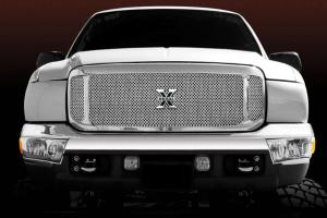 1999-2004 Ford Excursion, 1999-2004 Ford Super Duty T-Rex X-Metal Series Grille Assembly - Chrome Shell With Polished Stainles Steel Mesh And X-Metal Logo (No Studs)