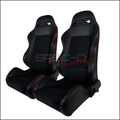 1992-1995 Honda Civic Spec D Recaro Style Racing Seats PVC Leather with Suede - Red Stitches