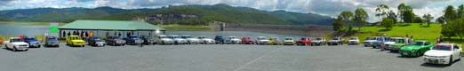 29 Datsuns all lined up at Hinze Dam