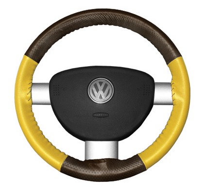 Wheelskins Steering Wheel Cover - EuroPerf, Perforated Top & Bottom (Brown Top / Yellow Sides)