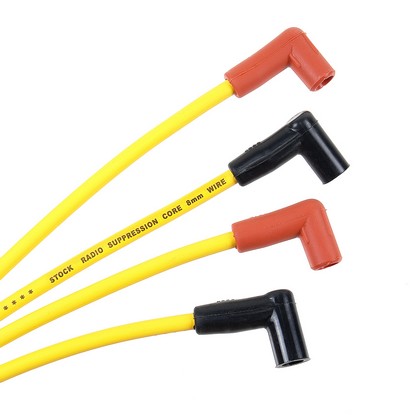 Accel Custom Fixed Length Fit Super Stock Spark Plug Wire Set - Yellow 8mm Copper Wire Core With Wires Routed Over Valve Cover