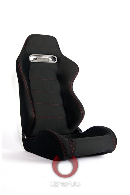 Cipher Racing Seats - Black Cloth with Red Stitching