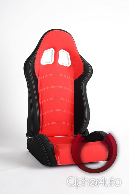 Cipher Racing Seats - Black Cloth with Red Trim