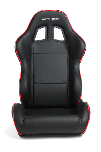 Cipher Auto Racing Seats - Black Synthetic Leather with Red Accent Piping
