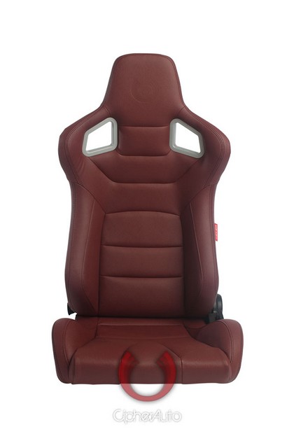 Cipher Euro Series Racing Seats - Maroon Leatherette Carbon Fiber with Black Stitching