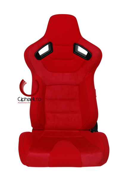 Cipher Auto Revo Racing Seats with Carbon Fiber Polyurethane Backing - All Red Suede and Fabric