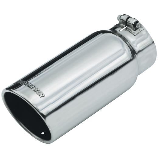 Flowmaster Exhaust Tip - Logo Embossed - Polished Stainless - Rolled Edge / Angle Cut - 4