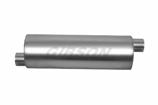 Gibson® Superflow Performance Universal Round Muffler - Stainless Steel (8 in. Round, 3.5 in. Offset Inlet/Outlet, 24 in. Long)