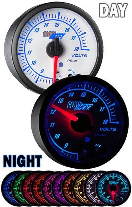 Glowshift White Elite Ten Color Volt Gauge - High and Low Warning