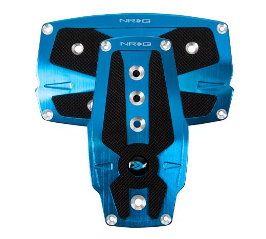 NRG Sport Pedal Kit - Brushed Blue Aluminum, Black Rubber Inserts At