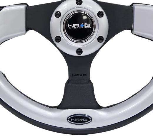 NRG Pilota Steering Wheel - 320mm, Black Leather with Silver Inserts