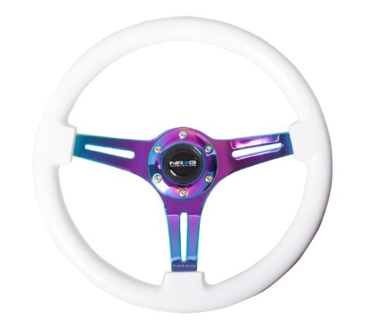 NRG Classic Wood Grain Steering Wheel - 350Mm, 3 Neochromw Spokes, White Paint Grip