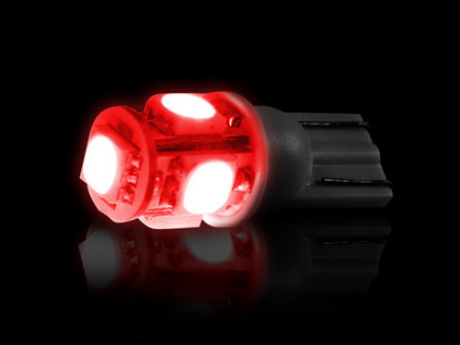 Recon 194/168 (5 L.E.D.s on each bulb) 360 Degree L.E.D. Bulbs Wedge Style - RED 