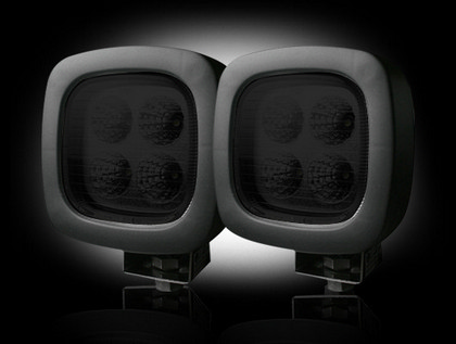 Recon LED Driving Light Kit - Square - Black Chrome Internal Housing with Clear Lens w/ Black Rubber External Housing