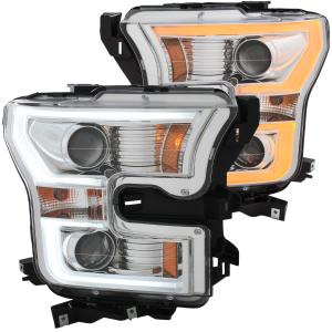 2015-2017 FORD F-150  Anzo Projector Headlights - With Plank Style Switchback Chrome With Amber