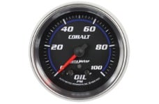 Universal Auto Meter AM Cobalt Gauges - Autometer Cobalt Oil Pressure Gauge 2 5/8in 100PSI Stepper Motor w/ Peak and Warn