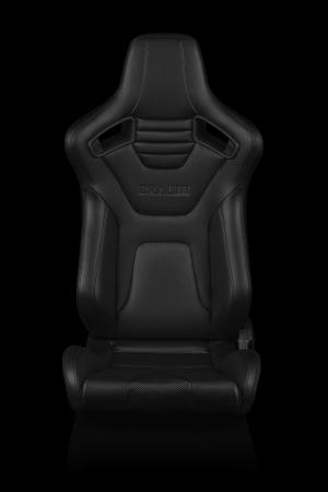 Universal (Can Work on All Vehicles) Elite-X Series Sport Seats - Black Leatherette / Carbon Fiber (Blue Stitching)
