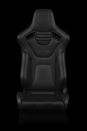 Universal (Can Work on All Vehicles) Elite-X Series Sport Seats - Black Leatherette / Carbon Fiber (White Stitching)