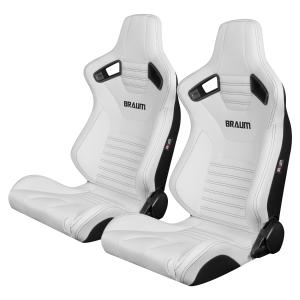 Universal (Can Work on All Vehicles) Elite-X Series Sport Seats - White Leatherette / Carbon Fiber (Black Stitching)