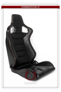 All Cars (Universal), All Jeeps (Universal), All Muscle Cars (Universal), All SUVs (Universal), All Trucks (Universal), All Vans (Universal) Cipher Euro Series Racing Seats - All Black Polyurethane Leather Red Stitches with Carbon Fiber Polyurethane