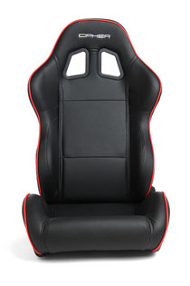Universal (Can Work on All Vehicles) Cipher Auto Racing Seats - Black Synthetic Leather with Red Accent Piping