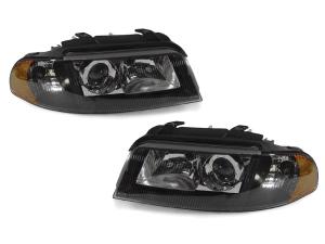 1999-2001 Audi B5 A4, 00-02 S4 DEPO Black Us Spec D2S Projector Headlights Set With Amber Corner