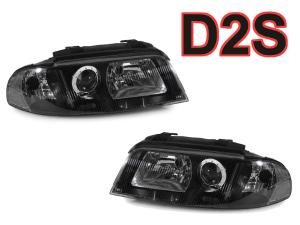 1999-2001 Audi B5 A4, 00-02 S4 DEPO Black Us Spec D2S Projector Headlights Set With Clear Corner