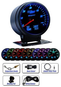 All Cars (Universal), All Jeeps (Universal), All Muscle Cars (Universal), All SUVs (Universal), All Trucks (Universal), All Vans (Universal) Glowshift 3-In-1 Black Face Boost and Digital EGT and Temperature Gauge