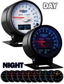 All Cars (Universal), All Jeeps (Universal), All Muscle Cars (Universal), All SUVs (Universal), All Trucks (Universal), All Vans (Universal) Glowshift 3-In-1 White Exhaust Temp and Digital Boost and Pressure Gauge - Black Housing and White Needle Cap