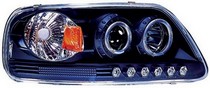 97-02 Ford Expedition , 97-03 Ford F150 LD, 97-03 Ford F250 LD In Pro Car Wear Head Lamps, Projector W/ Rings & Corners - Black Housing / Clear Projector - W/ Amber Reflector