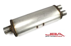 Universal JBA Mufflers - Universal Chambered 304SS Muffler 25x8x5in 3in Center Inlet/2.5in Dual Outlet