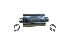 Universal Kooks Custom Headers KSH Univ Polished Muffler - Kooks 3in Oval Clamp In Center/Center Muffler 12in Long Body Polished Stainless Steel