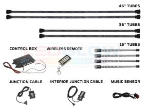 All Cars (Universal), All Jeeps (Universal), All Muscle Cars (Universal), All SUVs (Universal), All Trucks (Universal), All Vans (Universal) LEDGlow Million Color Wireless Underbody Kit - 4-Piece Underbody and 4-Piece Interior