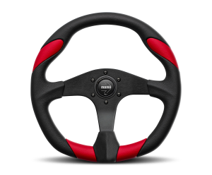 All Jeeps (Universal), Universal MOMO Quark Steering Wheel (Black Urethane, Red Leather Insert)