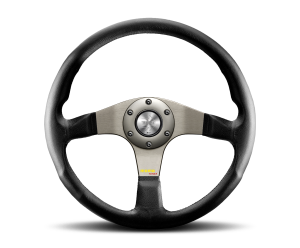 All Jeeps (Universal), Universal MOMO Tuner Steering Wheel (Black Leather, Silver Spoke)