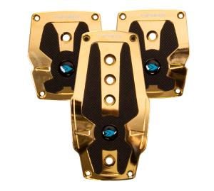 Vehicles with Manual Transmission NRG Pedal Pad Cover Plates - Chrome Gold Aluminum Sport Pedal w/ Black Rubber Inserts