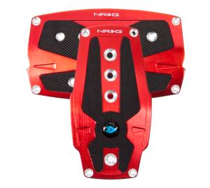 Universal (Can Work on All Vehicles) NRG Sport Pedal Kit - Brushed Red Aliminum , Black Rubber Inserts At